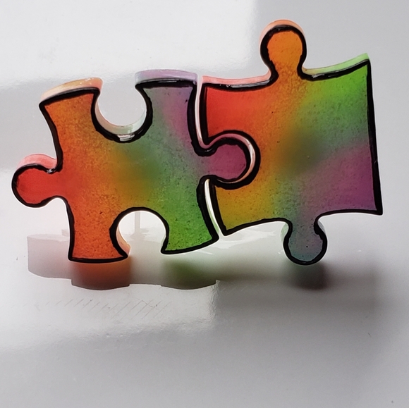 Handmade Rainbow Puzzle Pieces Stud Earrings - Reacts to UV Light - Picture 6 of 8